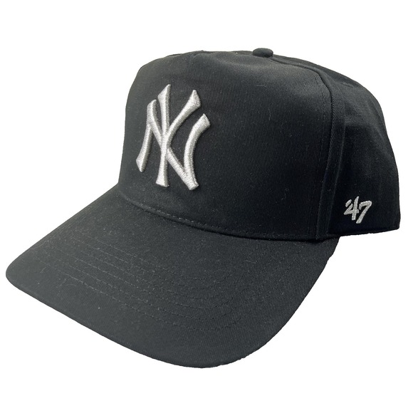 '47 Other - New York Yankees Hat Cap 47 Brand Snap Back Mens Black‎ Silver MLB Baseball NEW